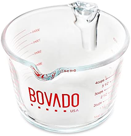 Copo de medição de vidro de vidro de borossilicato do Bovado USA 4 xícaras - forno e freezer seguro, transparente