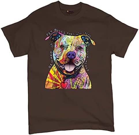Cuidado com a camiseta de pit bull dean russo arte colorida cão fofo camiseta masculina