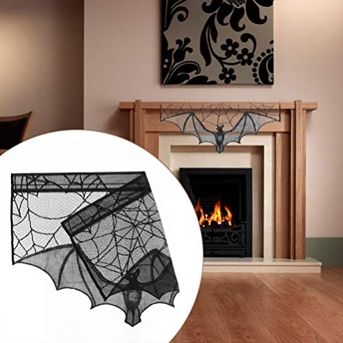 Garneck 2pcs cortinas pretas Halloween lareira de pano de pano de renda de aranha spiderweb capa de cachecol para jantar