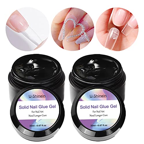 U-Shinein 2x20ml Gel de cola de unhas sólidas, dicas de unhas Pressione Gel em gel de unha para dicas de acrílico, gel de cola de