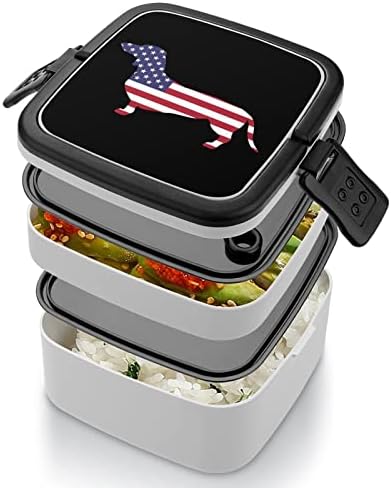 Dachshund American Flag Funny All em um recipiente de almoço da Bento Box com colher para viagens de trabalho piquenique