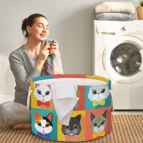 Bosques de gato de animais fofos grandes cestas redondas para cestas de lavanderia de armazenamento com alças cestas de armazenamento de cobertor para caixas
