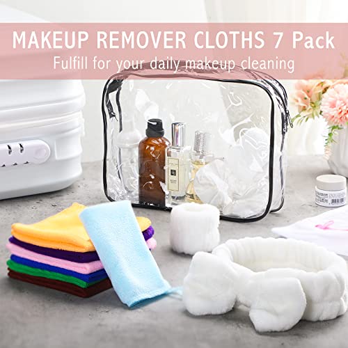 12 PCS Removedor de maquiagem Conjunto de panos, 7 panos de limpeza facial reutilizáveis ​​1 sacos de maquiagem claros