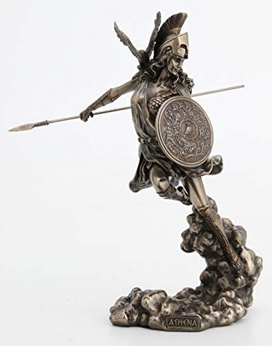 Projeto Veronese 9 1/4 de polegada de Deusa Grega Athena segurando a lança e escudo de resina de resina de resina a frio de bronze decoração da estátua