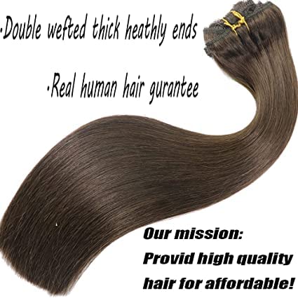 Clipe de renda de cabelo humano real em extensões de cabelo de grossa cor de espessura 2a marrom natural de 18 polegadas 120g de