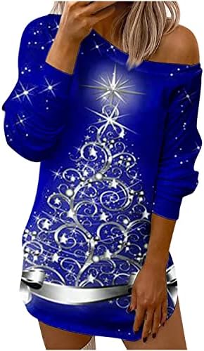 Vestido de camiseta ruziyoog para mulheres Feliz Natal Imprimir vestidos casuais para mulheres Vestido de túnica de manga longa de férias de férias