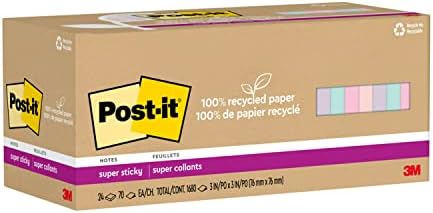 Post-it-it Reciclado Super Sticky Notes, 2x a potência da aderência, 3x3 pol.