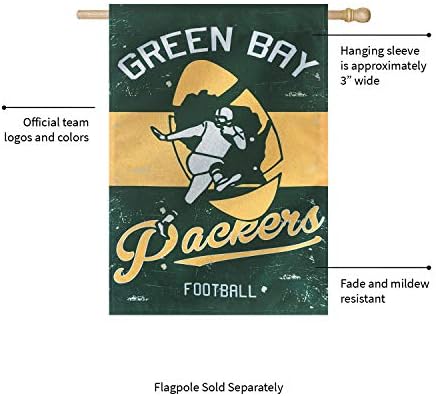 Equipe Sports America Green Bay Packers NFL Bandeira da casa de linho vintage - 28 ”W x 44” h Bandeira de decoração