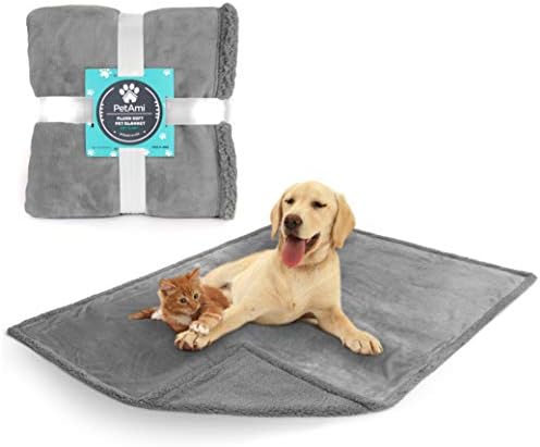 Cobertor de cachorro à prova d'água Petami para cão grande médio, proteção contra cobertura de cobertor de filhote de cachorro, cobertor de gato de lã sherpa, sofá -cama protetor de móveis de mobília reversível macio macio lavável 60x40 cinza claro