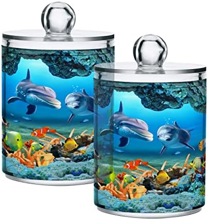 Distanter QTIP de 4 Pacote Dispensador Dolphin Fish Underwater Animal Banheiro organizador de banheiro para bolas