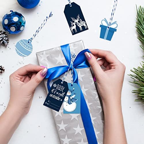 Watinc 137pcs de natal pendurado etiquetas de tags, ornamentos de natal azul branco envelope presente tags de presente de papel hang