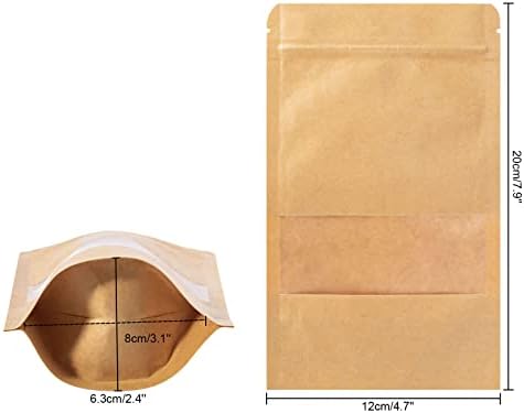 Katfort Stand Up bolsas 100pcs, 7,8 '' × 4,6 '' bolsas selvagens para pequenas empresas, sacos de papel Kraft selvagens com janela, bolsa de padaria para pequenas empresas, família, empresa