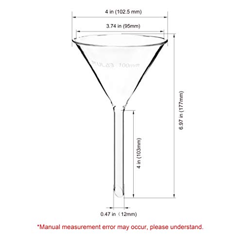 Funis de vidro de 100 mm de 100 mm, diâmetro de haste curta 13 mm, 3,3 vidro de borossilicato, parede pesada, pacote