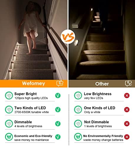 Luzes de tira de LED brancas de Wefomey, sensor de movimento de 9,8 pés de líder de luz LED com função mais escura, timer e memória,