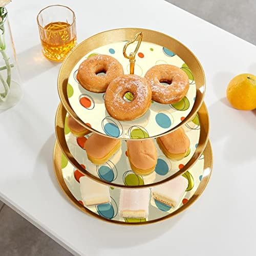 3 Placa de fruta de cupcakes de 3 camadas de sobremesa Plástico para servir suporte de exibição para casamento de aniversário Decorações de chá de chá de chá de bebê redondo, círculo geométrico verde azul laranja