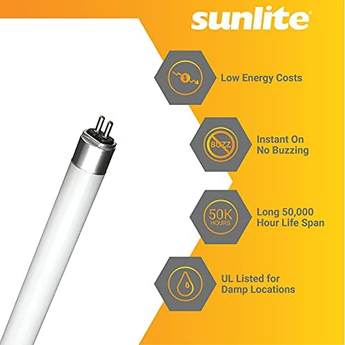 Sunlite 40812 LED T5 Plug & Play Tubo leve de 4 pés, 25W 3300 lm, Mini-base bi-pin G5, conexão final dupla, compatível com lastro,