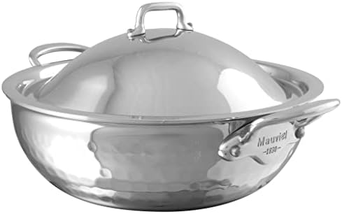 Mauviel M'Elite 5 camadas de 5 camadas de aço inoxidável polido em aço espalhado Pan de refogue com tampa de cúpula