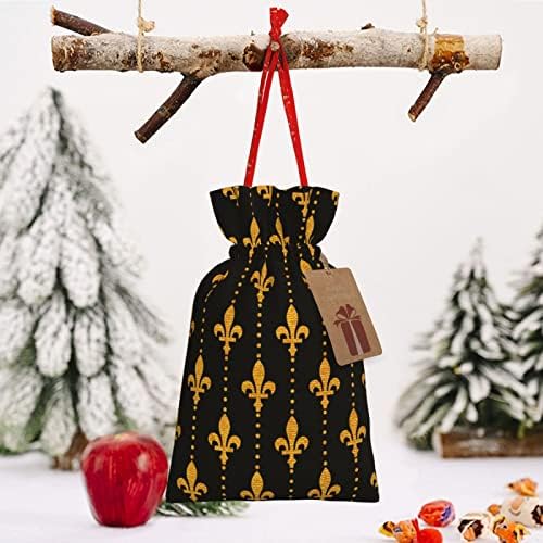 Sacos de presentes de natal de traços de natal preto-fleur-de-lis-doud apresenta sacos de embrulho de sacos de embrulho de presentes de natal, bolsas médias