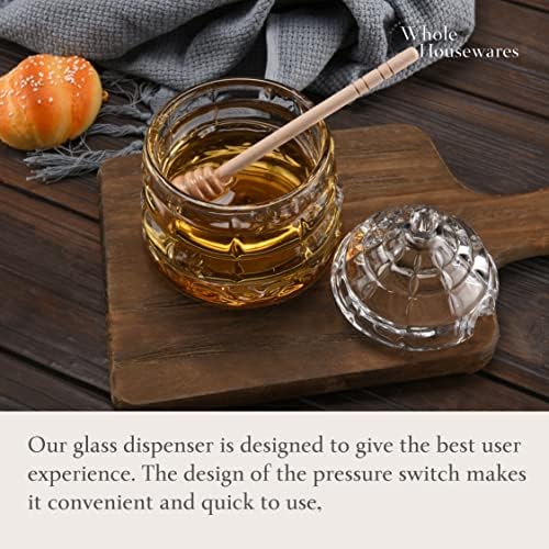 Distribuidor de mel integrais sem gotas de gotas - xarope de bordo Dispensador de vidro - belo pente mel em forma de mel pane