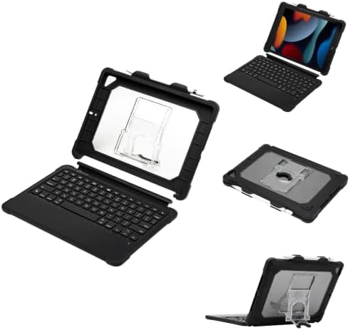 Caixa de teclado com tapete para iPad + 2 protetores de tela de vidro temperados, caixa do teclado iPad com porta-lápis, suporte,