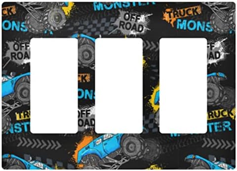 Monster Blue Truck Car Grunge Placa de parede Tamanho 1 Gang 4,6 x 2,9 Placas de troca de roqueiro único Kids Boy