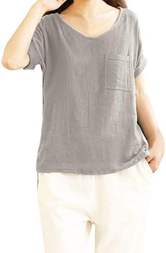 Terbklf Mulheres de manga curta Tops Ladies Cotton e roupas de linho Blusa de camisetas com camisetas básicas para mulheres