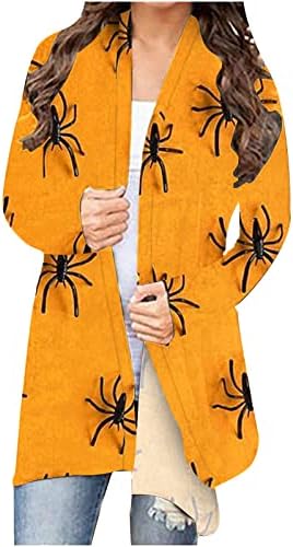 Jaquetas casuais de cardigã frontal aberto para mulheres, halloween impressão de halloween tops tops de manga longa suéter clássico