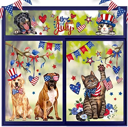 Yovkky 64 PCs 4 de julho America Patriótico Cachorro Cabras de Janelas 9 Folhas, American Flag Filho