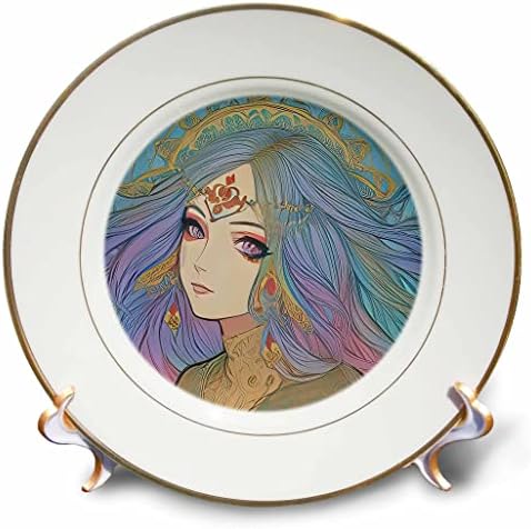 3drose Art Nouveau Mulher. Fada jovem e legal com cabelos azuis e brincos - pratos - pratos