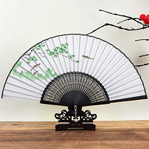 Ventilador dobrável do lyzgf, ventilador dobrável de mão chinesa fã de seda de seda de lua vintage chinesa com armas de bambu