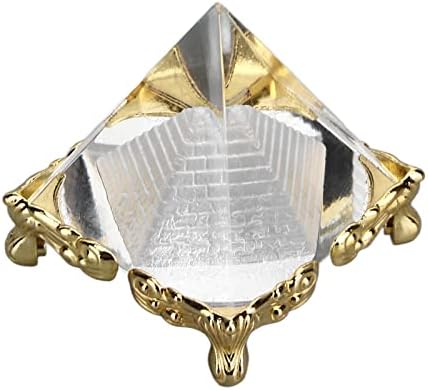 Buyweek Pirâmide Prism Meditação Cristal, 4cm Energia Pirâmide Ornamento Cristal da pirâmide Cristal de cristal pirâmide Figura com suporte de ouro