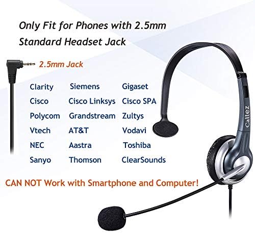 Callez 2,5mm fone de telefone mono, fone de ouvido do escritório com o microfone de cancelamento de ruído para DECT AT&T ML17929 VTECH