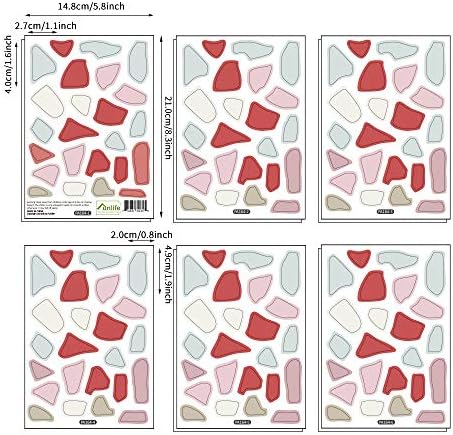 Funlife 288 PCs Peela e enfiando adesivos de parede de terrazzo vermelho, adesivo autônomo Decalques de parede para crianças, decoração de sala de estar em sala de aula, decoração de parede de quarto de meninas