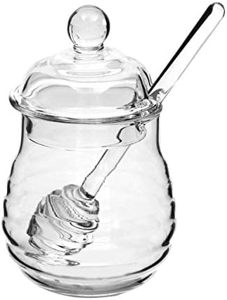 Recipientes de armazenamento de decoração de hemotão 2pcs vidro maco de mel jarra de mel com mercenagem e tampa dispensador