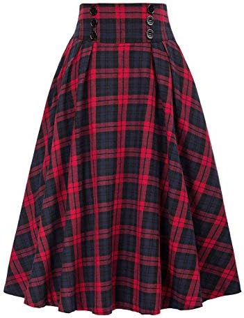 Saias de outono para mulheres Midi comprimento da moda Salia xadrez casual vintage Cantura alta da saia plissada de tamanho grande para meninas
