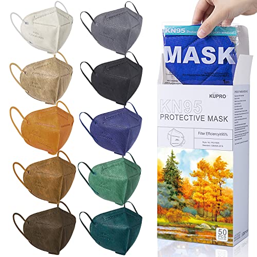 Máscaras faciais kupro kn95 10 cores 50 pacote embrulhado individualmente, máscaras descartáveis ​​coloridas KN95 para adultos