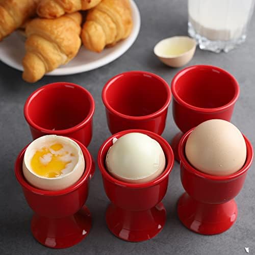 Copos de ovo de cerâmica Conjunto de 6 suportes de suporte de ovo de porcelana para ovos cozidos macios e cozidos no café da manhã