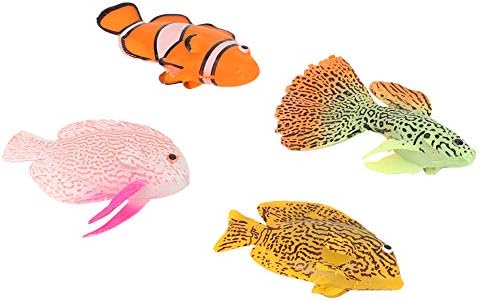 Hffheer 4pcs peixes tropicais de silicone artificial, peixes artificiais de aquário Efeito brilhante