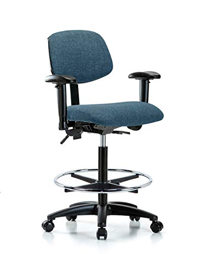 Labtech Seating LT41911 Tecido High Bench Chair Nylon Base, inclinação, braços, anel de pé cromado, rodízios, Marinha