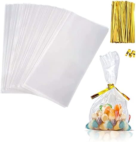 Bolsas de celofane clear Ywkjddm, 200 PCs 4x9 polegadas bolsas de biscoito com laços de torção Bolsas de biscoito de doces