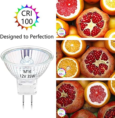 MR16 Halogen Bulb 35W 12V 2 pinos GU5.3 Base, 2700k Warm White Dimmable, Longa Longa Longe 35W Bulbo Halogen 6 pacotes, com tampa de vidro transparente, adequada para luzes paisagísticas, luzes de pista