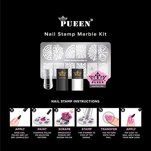 Kit de mármore de estampagem de unhas Pueen - DIY Nailart Stamping esmalte o raspador de imagens de raspador Manicure