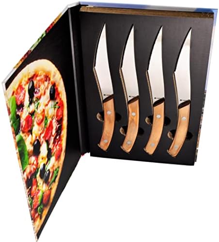 Legnoart Napoli 4 peças Pizza de aço inoxidável e faca de bife com alça de madeira clara