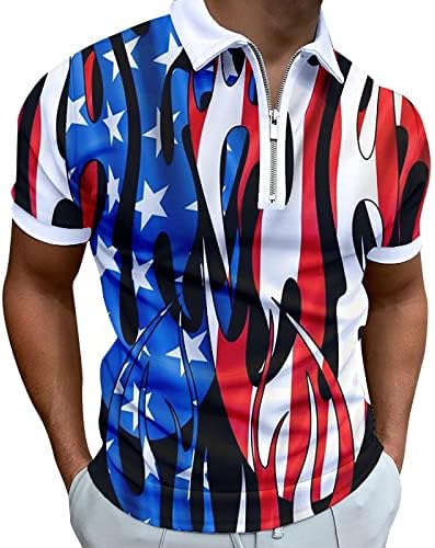 Camisetas de verão bmisegm para homens de bandeira americana masculina camisa patriótica para homens 4 de julho muscular Turn Down Levens with capuz