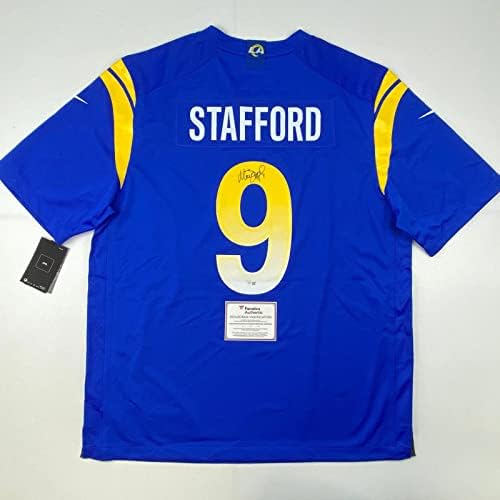 Autografado/assinado Matthew Stafford Rams Blue Nike Game LVI Jersey Fanatics COA - Jerseys autografados da NFL