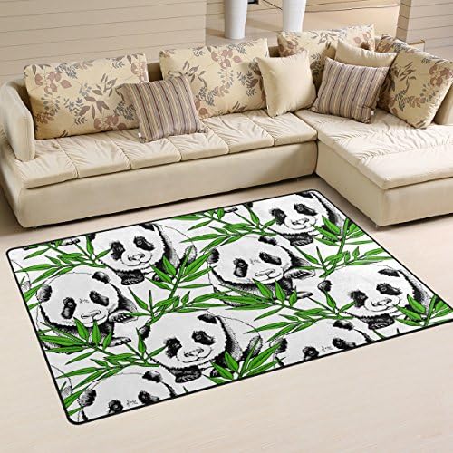 Tapete de área de animais de Welllee, pequeno panda bebê em bambu folhas tapete de piso capacho não deslizamento para jantar de jantar de jantar decoração de quarto 31x20 polegadas
