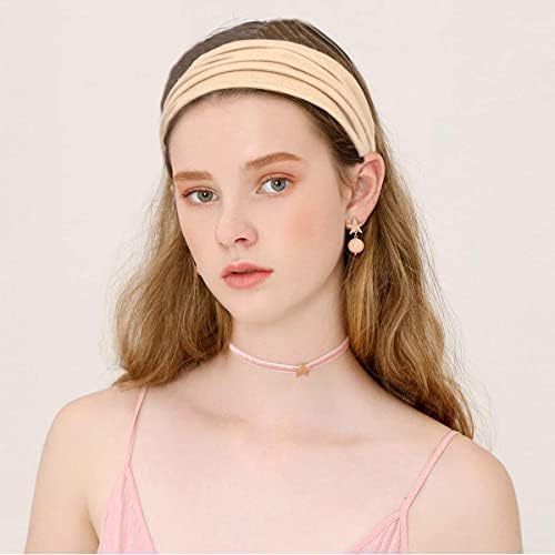 Bandas de cabeça para mulheres sem escorregamento faixas de cabeceira boho bandas de cabelo largas pano respirável algodão