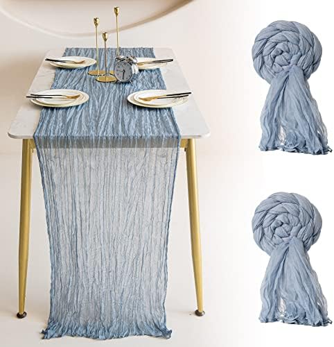 OSVino 2 Pacote Pacote Cheesecloth Table Runner Dusty Blue Galze Tolera de mesa de 10 pés Long Decorações de casamento Boho