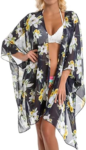 Minomono Kimono Beach Swimsuit Cover Up Chiffon Cardigan Summer Floral Print