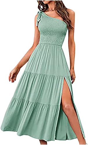 Vestido de verão para mulheres 2023 Fashion Ladies Sexy Solid Color Faça uma fenda Dress Slit